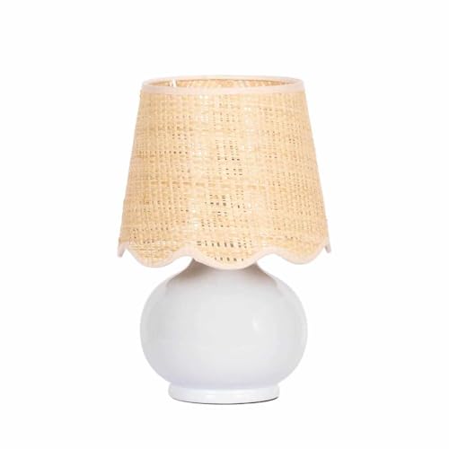 BoutiqueRugs Navarro Boho Ceramic Bedside Table Lamp for Bedroom Nightstand and Living Room - Shade Rattan - Blue, Beige - 13" H - Image 7