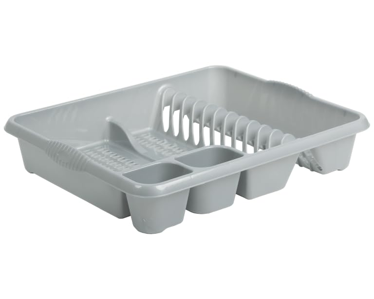 Aurora – High-Grade Large Plastic Dish Drainer and Cutlery Rack (Silver)