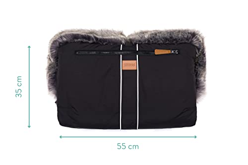 Fillikid Handwärmer Halifax Exclusiv/Muff Kinderwagen, Buggy, Sportwagen, Radanhänger/warme Handschuhe ÖKO-TEX zertifiziert/Funktionshandmuff atmungsaktiv, Design:schwarz