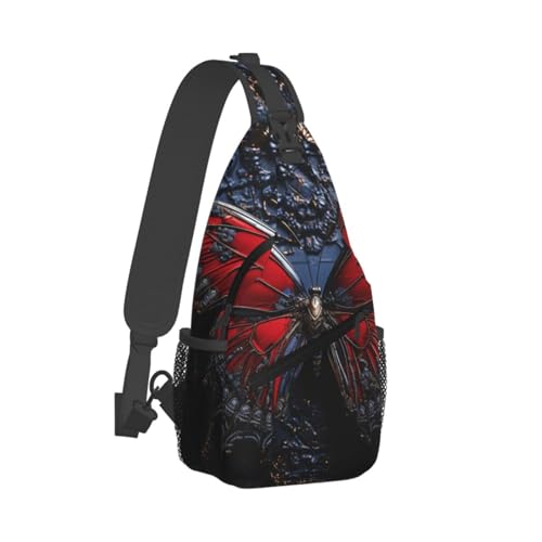 Mochila pequeña de bandolera para pecho unisex roja mariposa