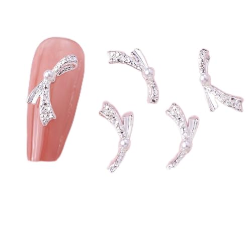 qbodp 30 Pcs Nail Decoration Pearl Nail Decoration Bow Decoration for Nail, Nail Supplies Nail Art Decoration Accessories,Silver