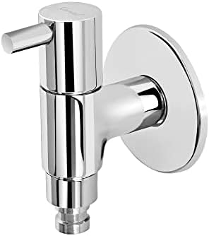 - Washing Machine BIB Tap Sleek with Wall Flange & Nozzle Cock | Pure Brass | Utility Tap for Home & Kitchen - Silver (Pack of 1)