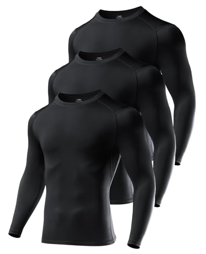 Niksa 3 Pack Long Sleeve Compression Shirts for Men Cool Dry Athletic Undershirt Workout Tops Base Layer for Running