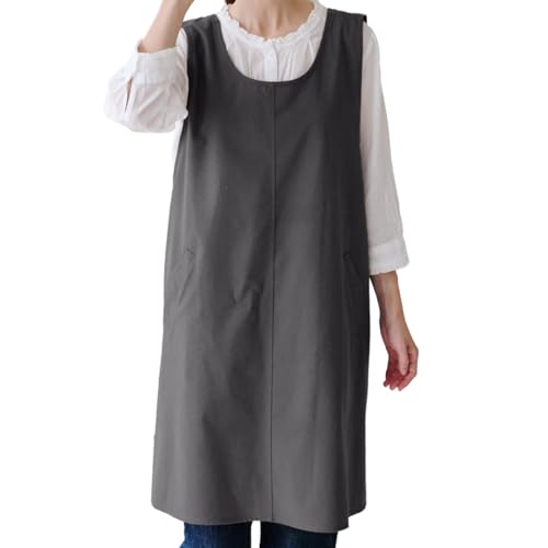 クロスエプロン エプロン ワンピースエプロン ワンピース かわいい おしゃれ 保育士 黒 エプロン カフェエプロン ギフト サロン レディース お尻が隠れる (09ダークグレー, M-Lサイズ)