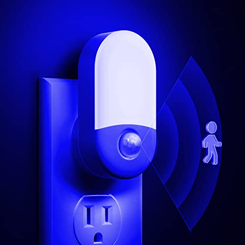 Blue Night Light Plug in LOHAS Motion Sensor Blue LED Night Lights Plug Into Wall Adjustable Brightness 0.6W LED Night Lights for Kids Bathroom Bedroom Independence Day Decorations 2 Pack