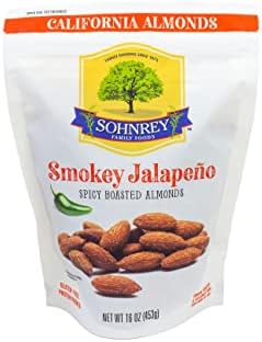 Smokey Jalapeno Spicy Almonds Bold Roasted Seasoned Snack Nuts from Sohnrey Family Foods 16 oz Single Bag