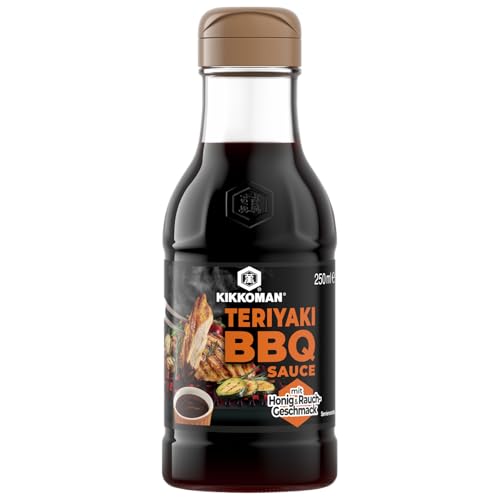 Kikkoman Teriyaki BBQ al Miele, Salsa Marinata Agrodolce a Base di Soia, Condimento per Carne, Verdure e Grigliate, Bottiglia 250 m
