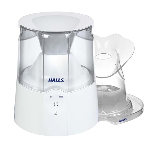 Crane HALLS Steam Inhaler & Warm Mist Humidifier, 0.5 Gallon, Clear & White, Ideal Humidifiers for Bedroom, Sinus Inhaler, Vaporizer For Congestion