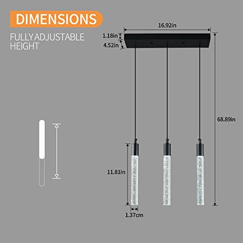Image of Kitchen Island Lighting Modern Light Fixture Black Pendant Light Dimmable LED Black Finish Mini Crystal Pendant Lights for Dining Room Living Room(3-Light )