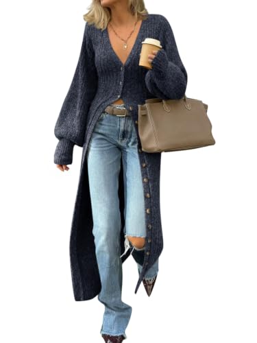 Image of Saodimallsu Womens Long Duster Cardigans Button Down Maxi Sweater Dress