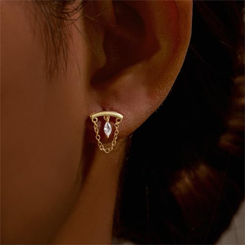 Helix Earrings for Women Flat Back Earrings Hidden Helix Earring Dangle Tassel Chain Earring 2Pcs Cartilage Studs Silver Jewelry Gift3