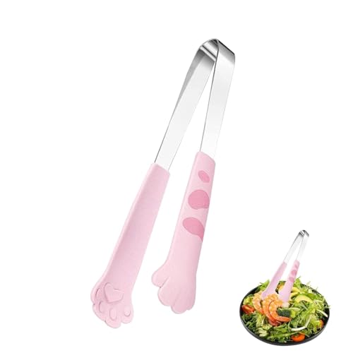 Pinza per cibo da cucina, 4.72inch Pinza da cucina a forma di zampa di gatto carino Pinza da portata in acciaio inossidabile Pinza per insalata piccola Pinza per pane Pinza per barbecue(S-Rosa)