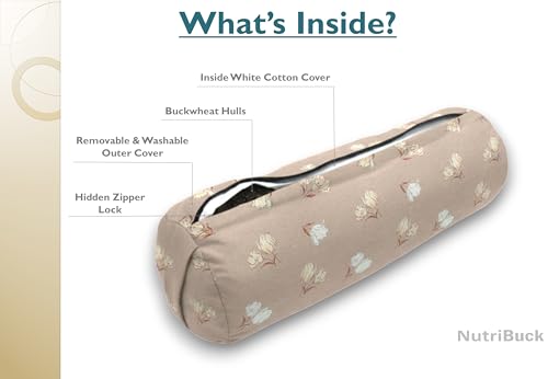 Image of Buckwheat Hulls Round Bolster Pillow | Soft Petal Style | Cotton Material | Reduced Stress on Spine, Neck Pain Relief | Effective Support for Side and Back Sleepers | Body Positioner
