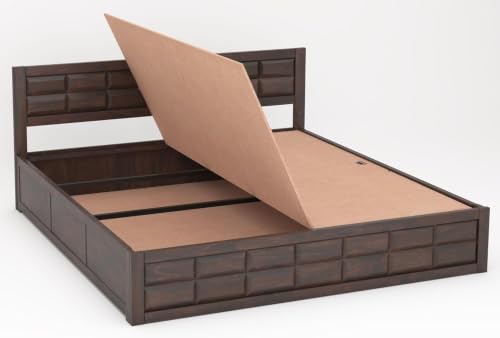 Image of Sheesham Wood King Size Bed with Box Storage | Wooden Double Bed Cot Palang Furniture for Bedroom Living Room and Home (Walnut Finish)