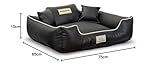 KING DOG Hundebett ECOSHINE Laufstall Antislip Schwarz mit weißem Rand Zwei kleine Kissen gratis dazu (75x65 cm)