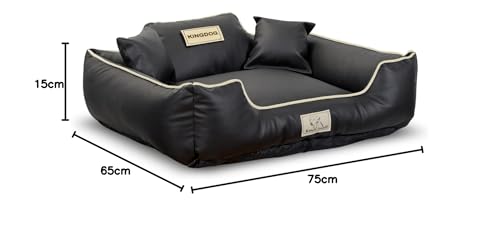 KING DOG Hundebett ECOSHINE Laufstall Antislip Schwarz mit weißem Rand Zwei kleine Kissen gratis dazu (75x65 cm)