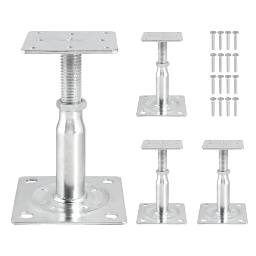 EXLECO 4pcs Supports de Poteau Réglables en Hauteur 100mm-150mm Support Poteau Bois Galvanisés Trou de Poteaux de Support Réglable Pied de Supports de Sol en Béton...