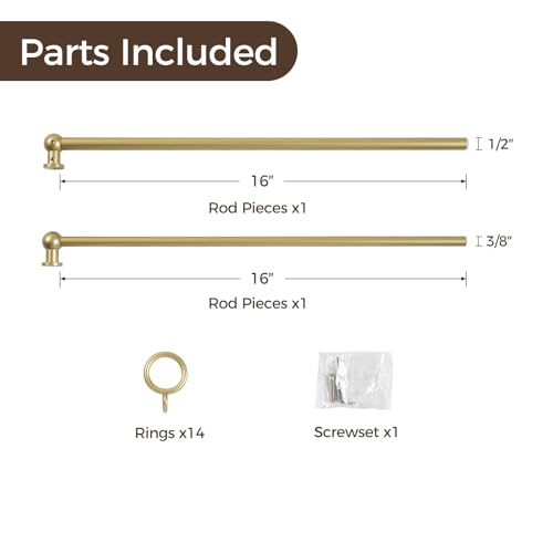 Image of TWOPAGES 18 to 28 Inches Adjustable Cafe Curtain Rod with Rings, Inside /Outside Mount Gold Window Rod for Kitchen Window Bathroom French Door
