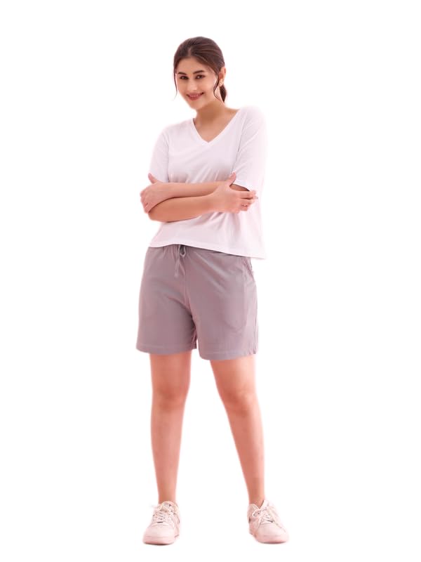 Image of GO COLORS Women Solid Mid Rise Relaxed Fit Casual Shorts