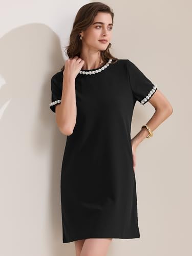 Image of Allegra K Women's Summer Short Sleeve Dress Crew Neck Solid Loose Casual Short Dresses