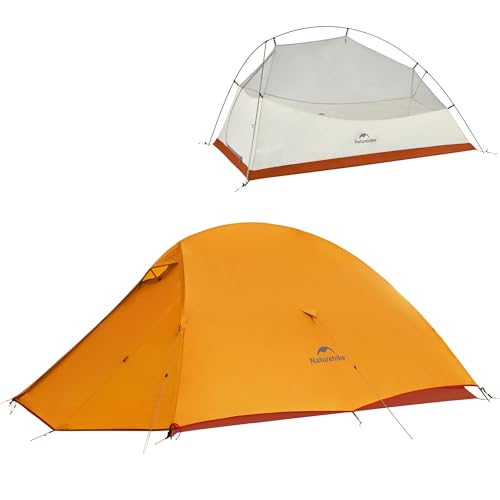 Naturehike Cloud up Pro Backpacking Tent, Waterproof Lightweight 2 Person Tent for Camping, Double Layer Two Person Tent with Footprint(Cloud up Pro(Orange - 210T Polyester))