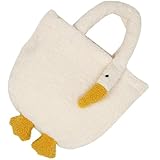 ibasenice Bolso de Mano de Peluche Forma de Ganso Tamaño Mediano Color Beige Bolso de Mujer para Uso Diario Compras y Viajes Lazo Bolsa de Transporte para Exteriores