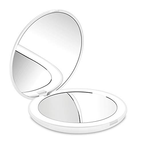 Elegant Compact Lighted Makeup Mirror for Travel, Purse and Handbags,1X and 10X Magnifying Handheld Makeup Mirror with 12 LEDs Lights,Double Side LED Travel Makeup Mirror(White)