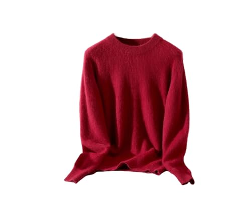 Suéter de cachemira de visón con cuello redondo para mujer, suave, manga larga, ajustado, suéter de punto de color liso, rojo óxido, 3XL