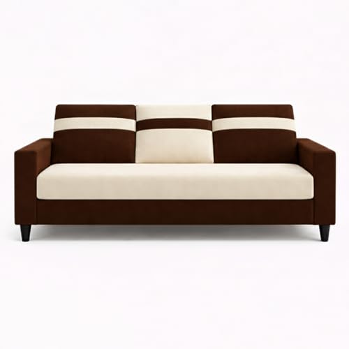 Image of Hakuna Plush Velvet 3 Seater + 1 Seater + 1 Seater Sofa Set | Silken Velvet Upholstery | Golden Legs | Designer Set for Living Room & Office Spaces (Dark Brown - Cream)