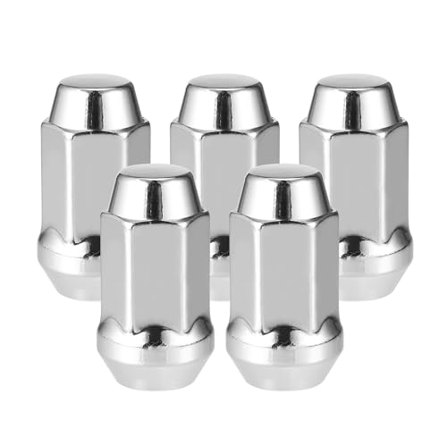 Image of 5 Pcs Wheel Lug Nuts Compatible for Ford Explorer for Lincoln MKS, Durable Chorme Plated 1 /2-20 Carbon Steel Silver Tone Tire Lugnuts