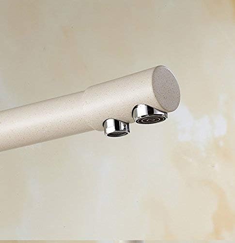 ソリッドブラスベージュホワイトキッチン蛇口ダブルスパウト飲料水