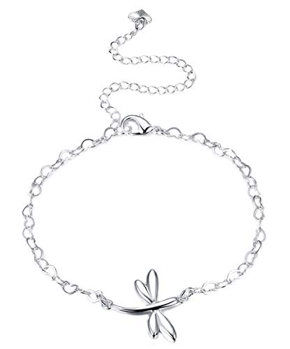 Cutesmile Fashion Jewelry 925 Sterling Silver Cute Dragonfly Heart Chain Anklet #TOP3