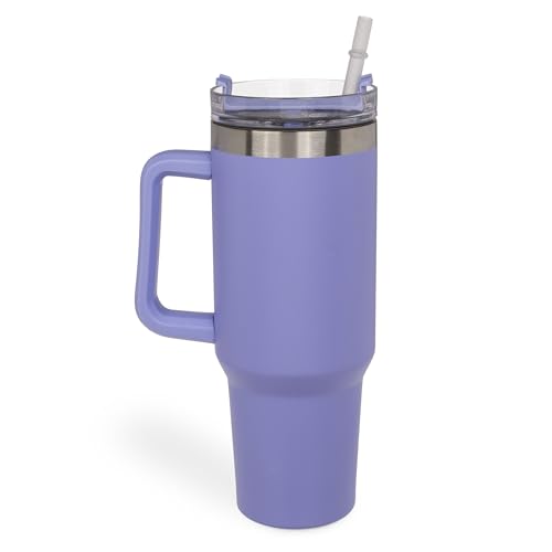 TIENDA EURASIA – Taza Térmica XXL | 1200 ml | Asa de Transporte | Termo Cafe | Cierre a Presión | Acero Inoxidable Interior de PP | Tapa Giratoria | 10.8x30.8 cm | Taza Termo Cafe para Llevar (Morado)