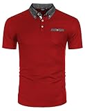 COOFANDY Poloshirt für Herren Kurzarm Slim fit Einfarbig Basic Golf Shirt Kontrast-Polokragen Polohemd Sommer Rot M