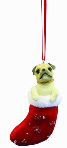 Pug Christmas Stocking Ornament with "Santa's Little Pals" Hand Painted and Stitched Detail