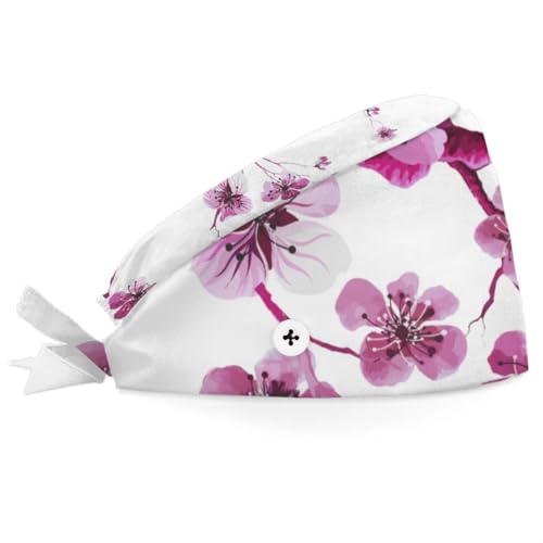 Mularoka Flower Tower Watercolor Working Caps with Button Sweatband Comfortable Adjustable Bouffant Hats Work Hat for Women Men