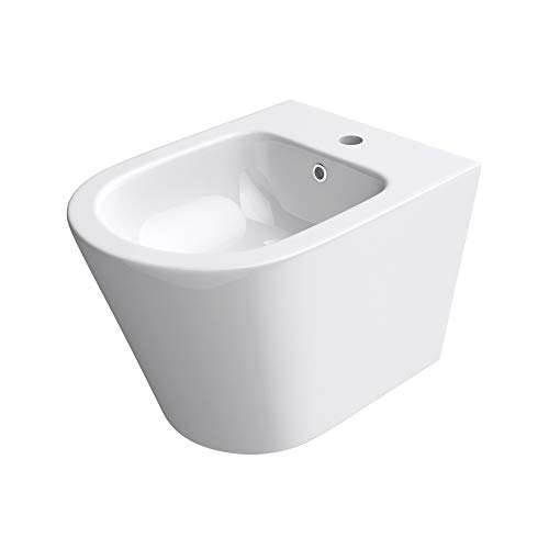 Mai & Mai Bidet sospeso D108 bianco, 48,5 x 36 x 36 cm, in ceramica, 1 foro per rubinetto, superficie antimacchia