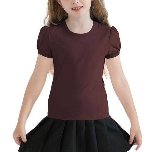 QBK Girls Cotton T Shirts 2T-12Years, Puff Sleeve Crew Neck Tops for Toddlers & Kids
