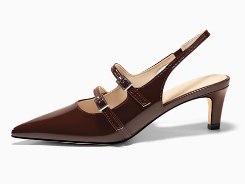 Coutgo Womens Slingback Kitten Heels Mary Jane Pumps Closed Pointed Toe Buckle Strap Wedding Dress Shoes4