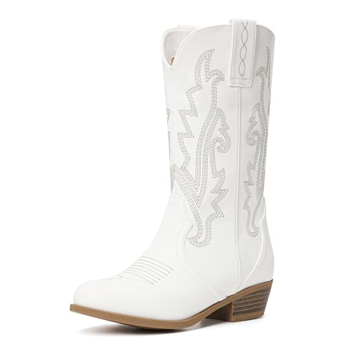 vodvob Girls Kids Western Boots Embroidered Cowgirl Cowboy Boots Girls Mid Calf Riding Shoes Little Kid/Big Kid