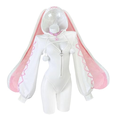 KORURACLUB Cosplay Sexy Bunny Outfit (3-teiliges Set) Maid Cosplay Dessous Tierkostüme Bunny Bodysuit(Großohrkaninchen Weiß L-XL)