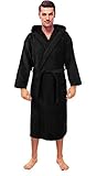 Turkuoise Men 's Turkish Terry Cloth Robe, Thick Hooded Bathrobe Black, Medium