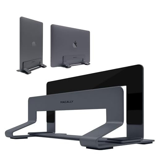 Macally Vertical Laptop Stand for Desk - Adjustable Laptop Holder for Universal Compatibility - Saves Space & Improves Airflow - Use as MacBook Vertical Stand or Laptop Dock - Weighted Steel Frame
