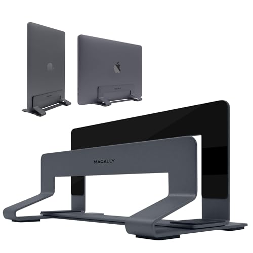 Macally Vertical Laptop Stand for Desk | Laptop Holder Vertical | MacBook Stand Closed (Pro/Air) Save Space and Improve Airflow