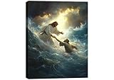 KFYMP Jesus Wall Art – Jesus Rescuing Peter – Christian Canvas Print – Faith-Based Home Decor – 12x16 Inch