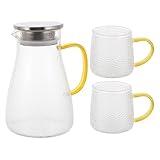 Beavorty Hervidor de Agua Frío de Vidrio Patrón Martillado, Jarra de 1500 Ml Resistente al Calor, Juego de 3 Piezas 2 Tazas para Uso Doméstico y Bebidas Frías