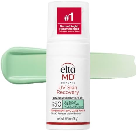 EltaMD UV Skin Recovery Green Tinted 100% Mineral Sunscreen, SPF 50, 0.5 oz