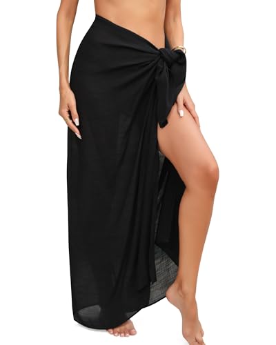 Image of Eicolorte Beach Sarong Pareo Womens Semi-Sheer Swimwear Cover Ups Short Skirt with Tassels