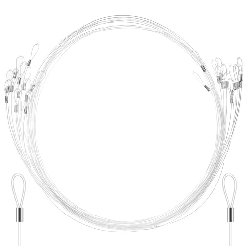 Alipis Alambre para Colgar Cuadros Transparente 12 Unidades de Nylon 15 M Presillas Dobles Cuerda Colgante Invisible para Marcos de Fotos y Decoración Artística