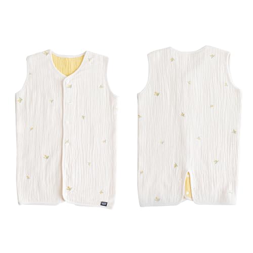 PUPPAPUPO スリーパー 6重ガーゼ 綿100％ ２WAY ベビー 赤ちゃん 新生児 キッズ パジャマ 防寒 春 夏 秋 冬 ガーゼ 出産祝い プレゼント ギフト01オリーブ×イエローS